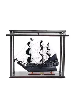 Old Modern Handicrafts Classic Decorative Black Pearl Pirate Ship Midsize With Display Case Front Open