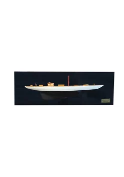 Old Modern Handicrafts Classic Decorative Shamrock Brown/White Painted Half-Hull Model Boat Yacht Handmade